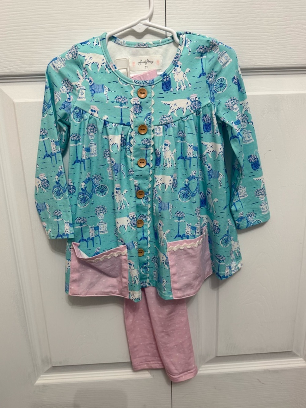 Sweet Honey Aqua & Pink Puppy Print Set